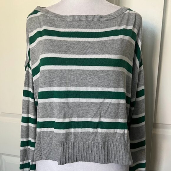 Garage Gray Green Stripe Pullover Cropped Boxy Long Sleeve Sweater Size Small - Picture 1 of 12